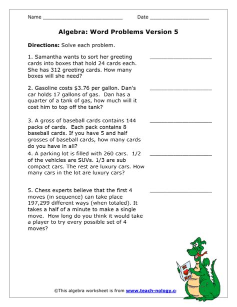 5+ Algebraic Expression Word Problems | Free Worksheets Samples