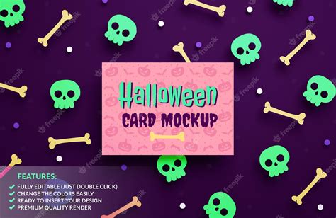 Premium PSD | Happy halloween greeting card mockup on a paper pumpkins ...