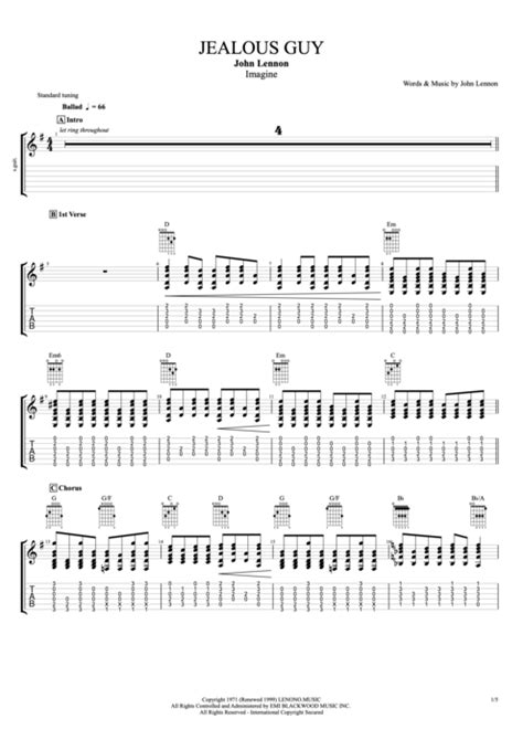 Jealous Guy by John Lennon - Full Score Guitar Pro Tab | mySongBook.com