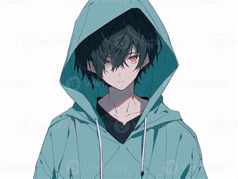 anime boy in a blue hoodie with a black shirt. generative ai. 28462103 ...