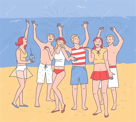 Premium Vector | Young people dancing on beach cartoon characters in ...