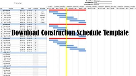 Construction Schedule Using Excel Template