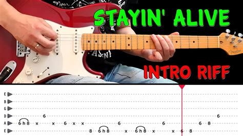 STAYIN' ALIVE - intro riff guitar lesson (with tabs) - Bee Gees - YouTube