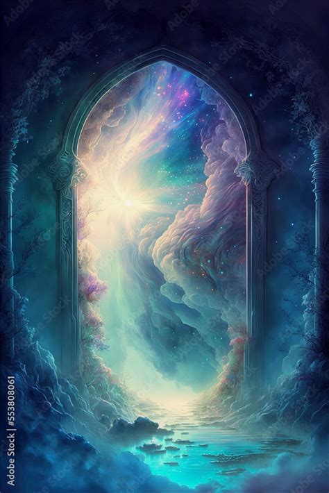 ai generative illustration of a giant gate to heaven with wonderful sky, fantasy art Stock ...