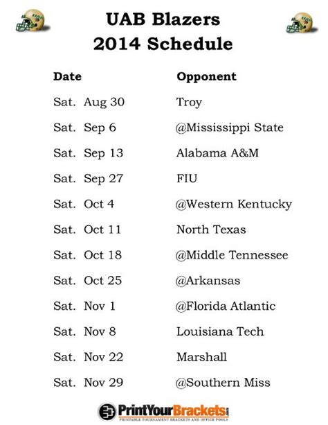 Printable UAB Blazers Football Schedule 2014 | Missouri tigers football ...