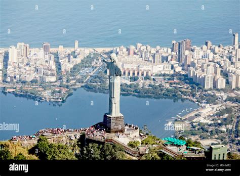 Aerial point of view of the Christ the Redeemer, Cristo Redentor, is an ...