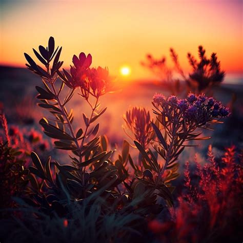 Premium Photo | Free photo background with wildflowers at sunset