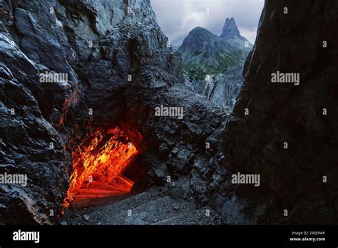 Near the beginning of the via ferrata leading to Paternkofel, The mountain tunnel was built ...