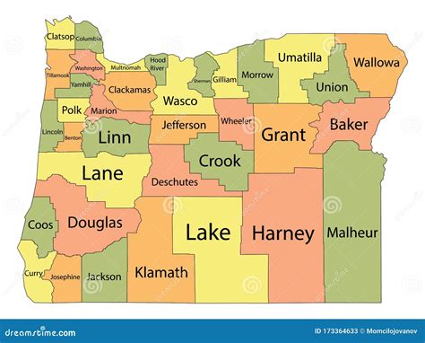 Oregon County Map stock vector. Illustration of michigan - 173364633