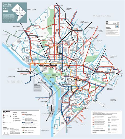 Map of Washington DC transport: transport zones and public transport of ...