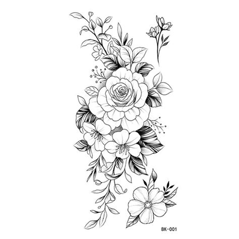 huanledash Tattoo Sticker Waterproof Sketching Flowers Temporary Black ...