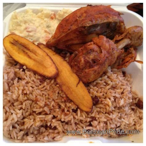 Rice & Beans, Stew Chicken, Fry Plantain with Potato Salad | Authentic Belizean Foods & Drinks ...