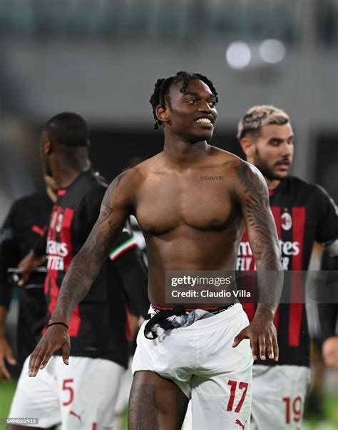 Rafael Leao of AC Milan celebrates at the end of the Serie A match ...