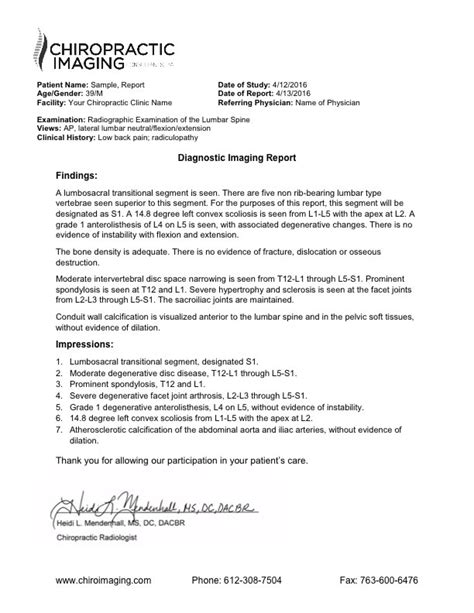 X Ray Report Template (6) | TEMPLATES EXAMPLE Radiculopathy, Chiropractic Clinic, Research ...