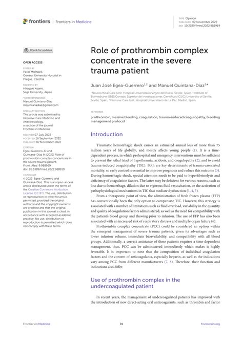 (PDF) Role of prothrombin complex concentrate in the severe trauma patient