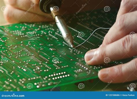 Repair Circuit Board with Soldering Iron Stock Photo - Image of chip, electrical: 122188686