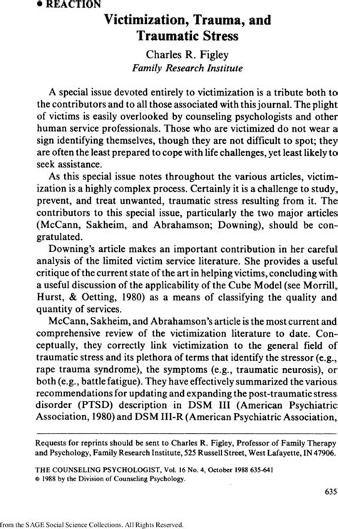 Victimization, Trauma, and Traumatic Stress - Charles R. Figley, 1988