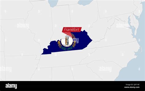 US State Kentucky map highlighted in Kentucky flag colors and pin of ...