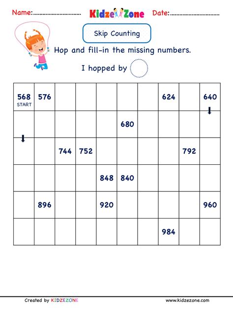 Grade 2 Math Number Practice worksheets - Skip Counting by 8