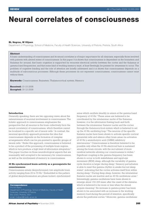 (PDF) Review: Neural correlates of consciousness