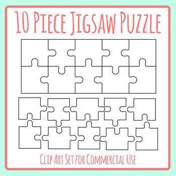 10 Piece Jigsaw Puzzle Blank Template - Puzzle in Ten Pieces Clip Art Set