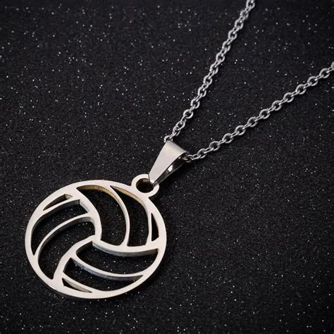 1pc Volleyball Stainless Steel Pendant Necklace Sporty Charms Necklaces ...