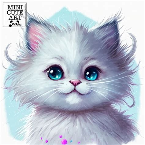 White Cat Watercolor Clip Art Cute Fluffy Kitten Watercolor - Etsy
