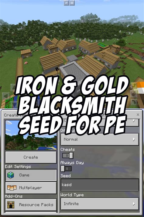 Minecraft PE village seed with a blacksmith holding good loot. Enter 'kasd' to play this MCPE ...