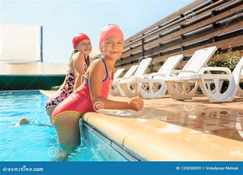 The Portrait of Happy Smiling Beautiful Teen Girls at the Pool Stock ...