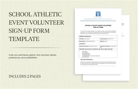 School Athletic Event Volunteer Sign-Up Form Template in Word, PDF, Google Docs - Download ...