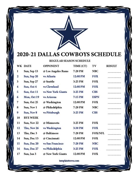 Cowboys S Schedule