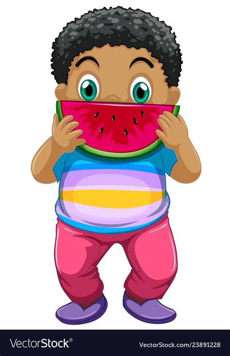 African kid eating watermelon illustration. Download a Free Preview or High Quality Adobe ...