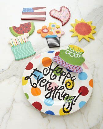 Coton Colors Happy Everything Bright-Dot Big Platter with Birthday Cake Attachment & Additional ...