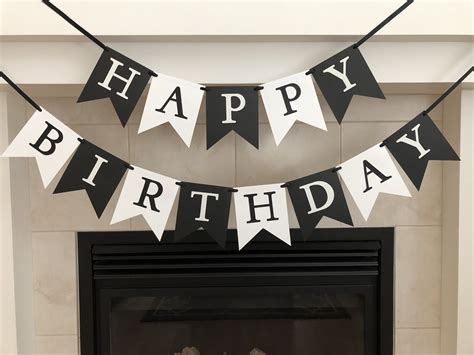 Happy Birthday Banner Black and White Birthday Banner Modern - Etsy