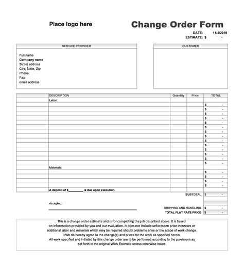 Free Printable Fillable Construction Change Order Form - Printable Forms Free Online