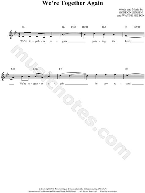 Gordon Jensen "We're Together Again" Sheet Music (Leadsheet) in Bb ...