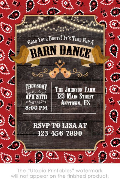 BARN DANCE Invitation Rustic Country Western or Southern Theme | Etsy