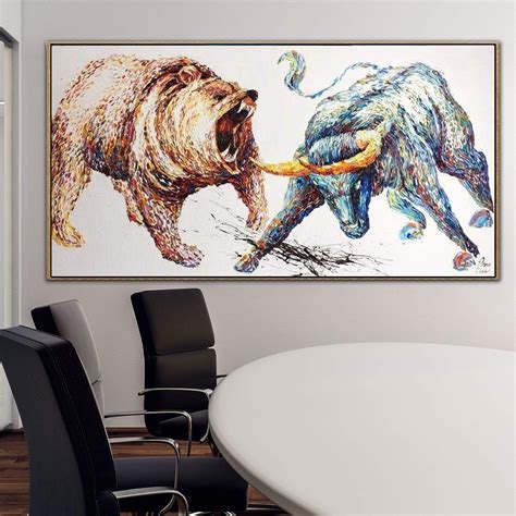 Abstract Bull and Bear Painting Stock Market Gift Office Decor Wall St ...