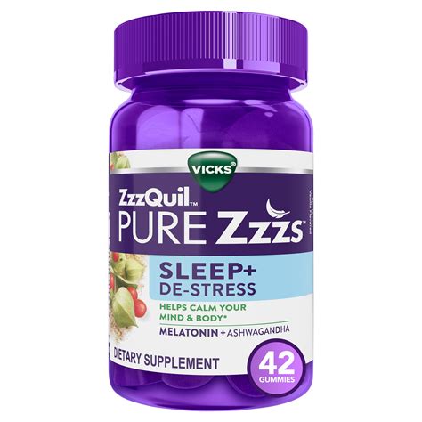 Vicks PURE Zzzs De-Stress & Sleep Melatonin Sleep Aid Gummies, 42 CT ...