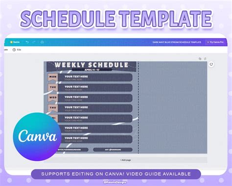 Stream Schedule Template for Twitch & Youtube Streaming / Dark Navy ...