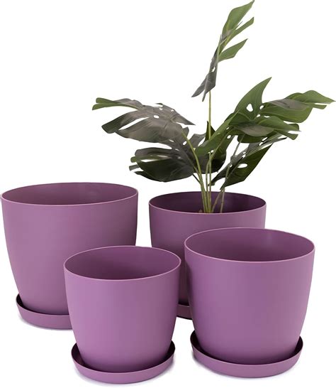 Home Garden Ornaments Violet Plant Pots Indoor Set of 3 Sizes 14/16/18cm - Matte Plant Pot with ...