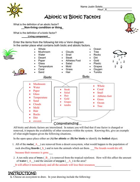 Abiotic vs Biotic Factors Answer Key