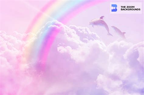 Rainbow Fantasy Cloud With Sunny Beams Zoom Background – thezoombackgrounds.com