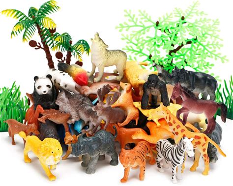 Jungle Animals Figures, 52 Pcs Mini Realistic Safari Wild Zoo Plastic ...
