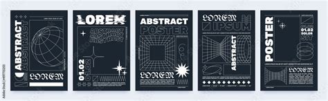 Modern brutalism style posters with geometric shapes and abstract forms ...