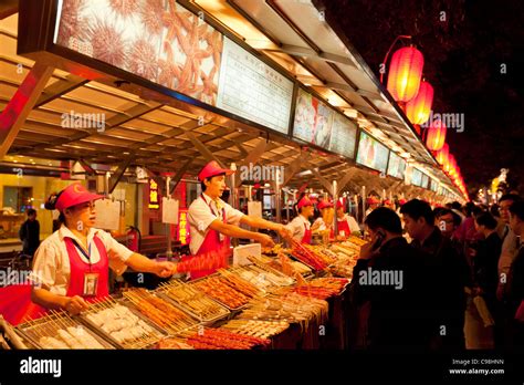 Wangfujing night market, Beijing, Peoples Republic of China, Asia Stock ...