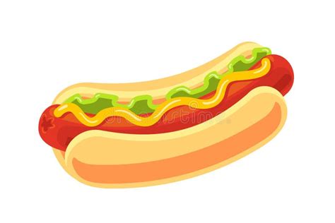 Classic Hotdog Isolated on White Background. Fast Food Vector Object. Big Hot Dog Cartoon ...