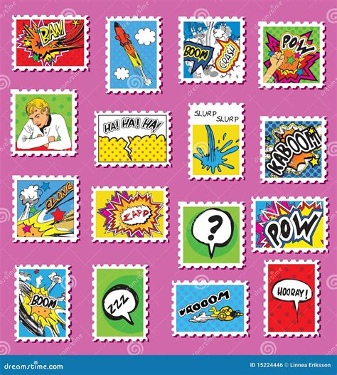 Collection of Comic Art Post Stamps Stock Vector - Illustration of ...