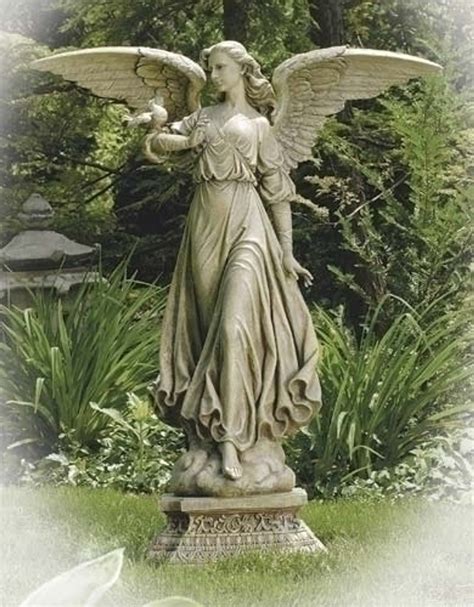 Garden Angel , Pedestal Statue With Bird 46.5" - Giftswithlove,Inc.