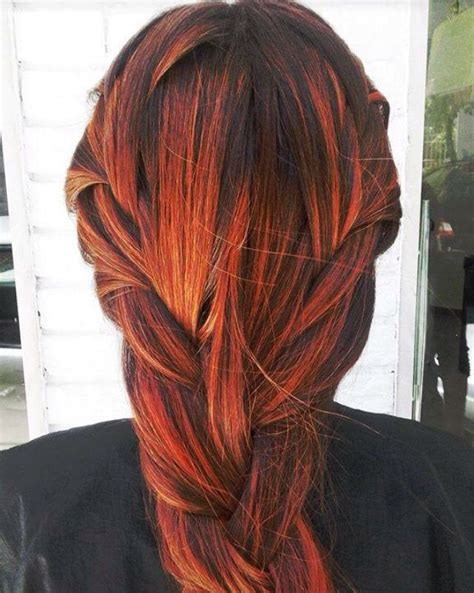 Black with orange highlights … | Long hair color, Short light brown ...